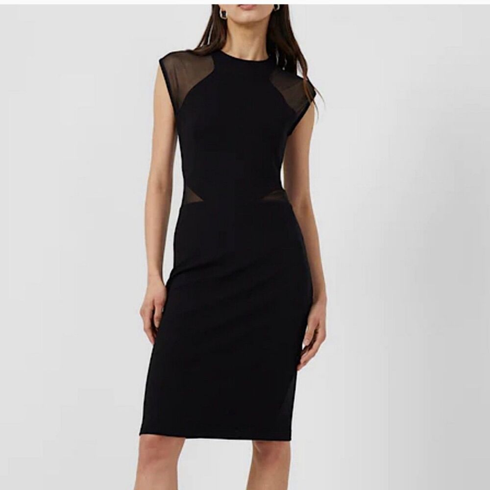 French Connection Dress Womens Size 12 Vivien Sheer Paneled Jersey Black NWT